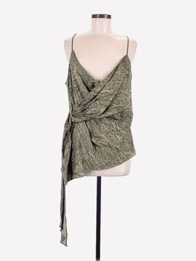 Zara Sage Green Jacquard Wrap Cami Top Leaf Print Asymmetrical L